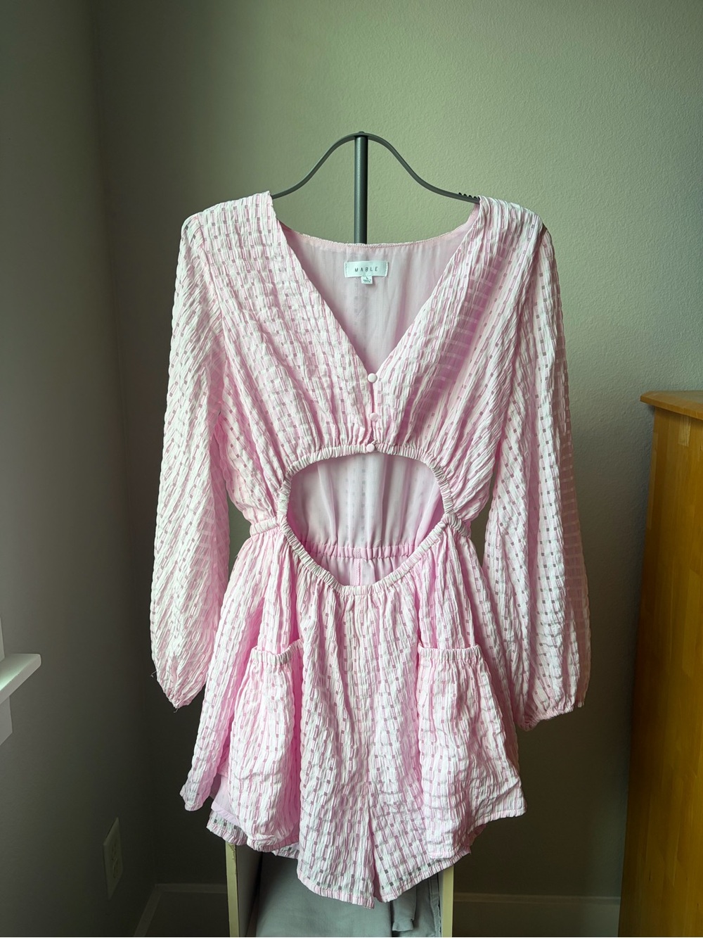 MARBLE Pink Textured Cutout Long-Sleeve Romper